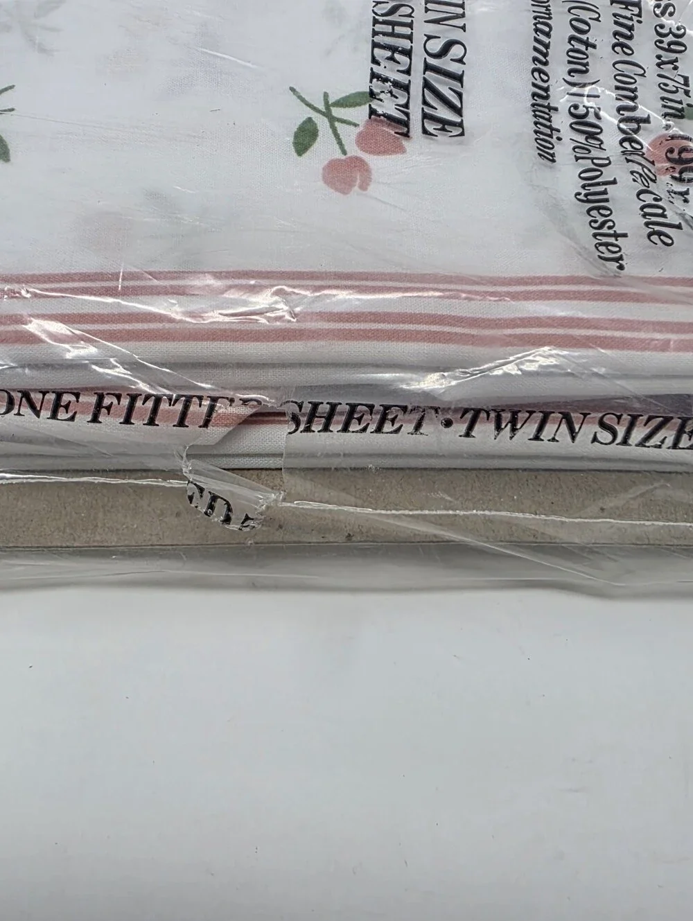 Fieldcrest No Iron Percale Twin Fitted Sheet White Cottagecore Pink Tulip New